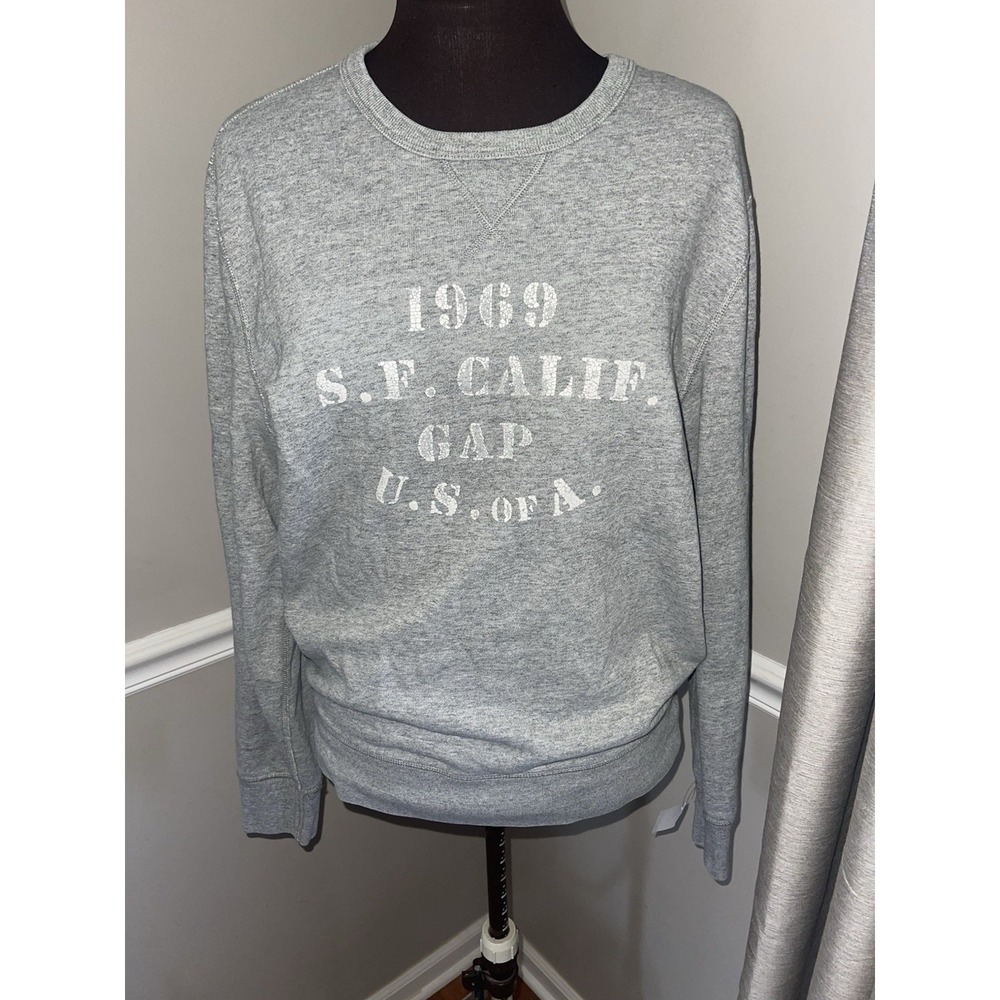 GAP Y2K Stencil Crewneck Gray Cali Sweatshirt Mens M San Francisco Preppy